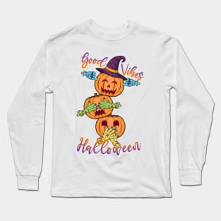 Halloween funny pumpkin head close your eyes, close your mouth Long Sleeve T-Shirt